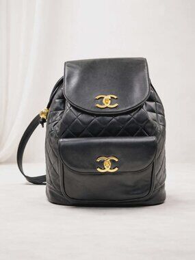 Authentic Chanel Vintage Quilted Leather Backpack CC Logo Classic Designer Bag